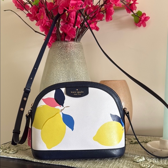 Kate Spade White and Blue Crossbody Bag with Lemon Design